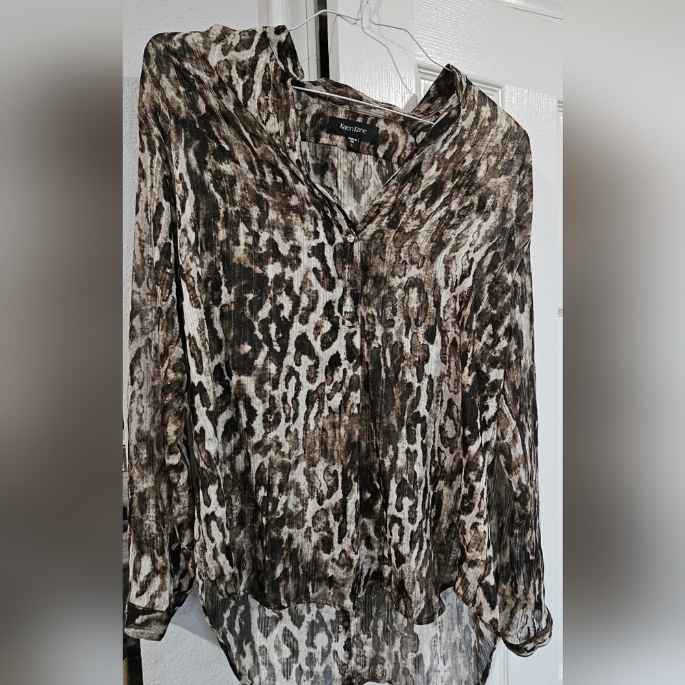 Karen Kane Leopard Print Blouse in Brown and Cream
